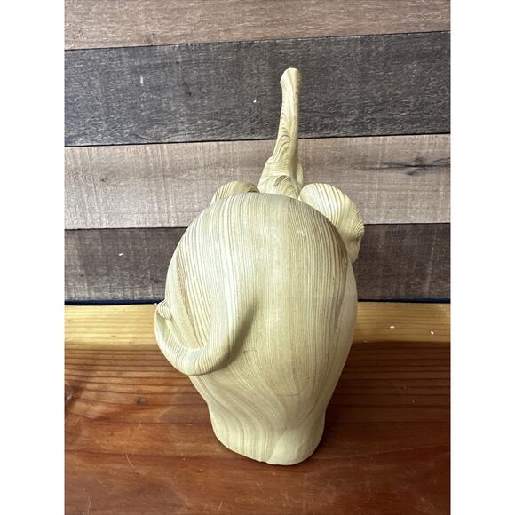 Elephant Statue Sculpture Wood Look 10 1/2" Tall Trunk Up Good Luck Art Resin - Picture 4 of 5